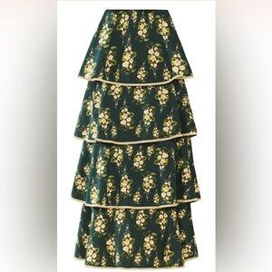 Chic Floral Tiered A-Line Skirt - Forest Green